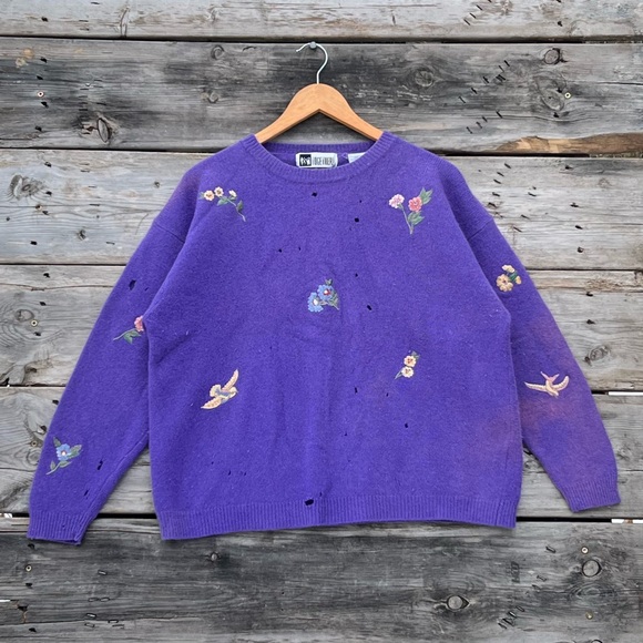 Together! Angora Royal Purple Vintage Crewneck Sweater Shrunk and Damaged XXL - Picture 1 of 7